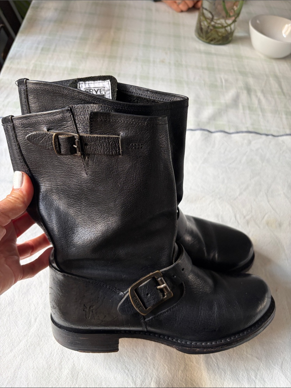 Frye Veronica Black Leather Engineer Boots with Buckle Detail - Picture 4 of 7